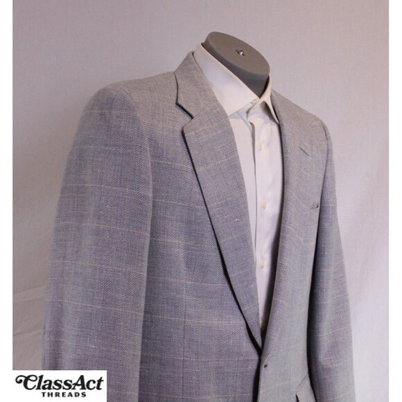 Bill Blass Jacket Blazer Sport Coat Blue glen plaid 2 btn Tweed 42L - Picture 2 of 8